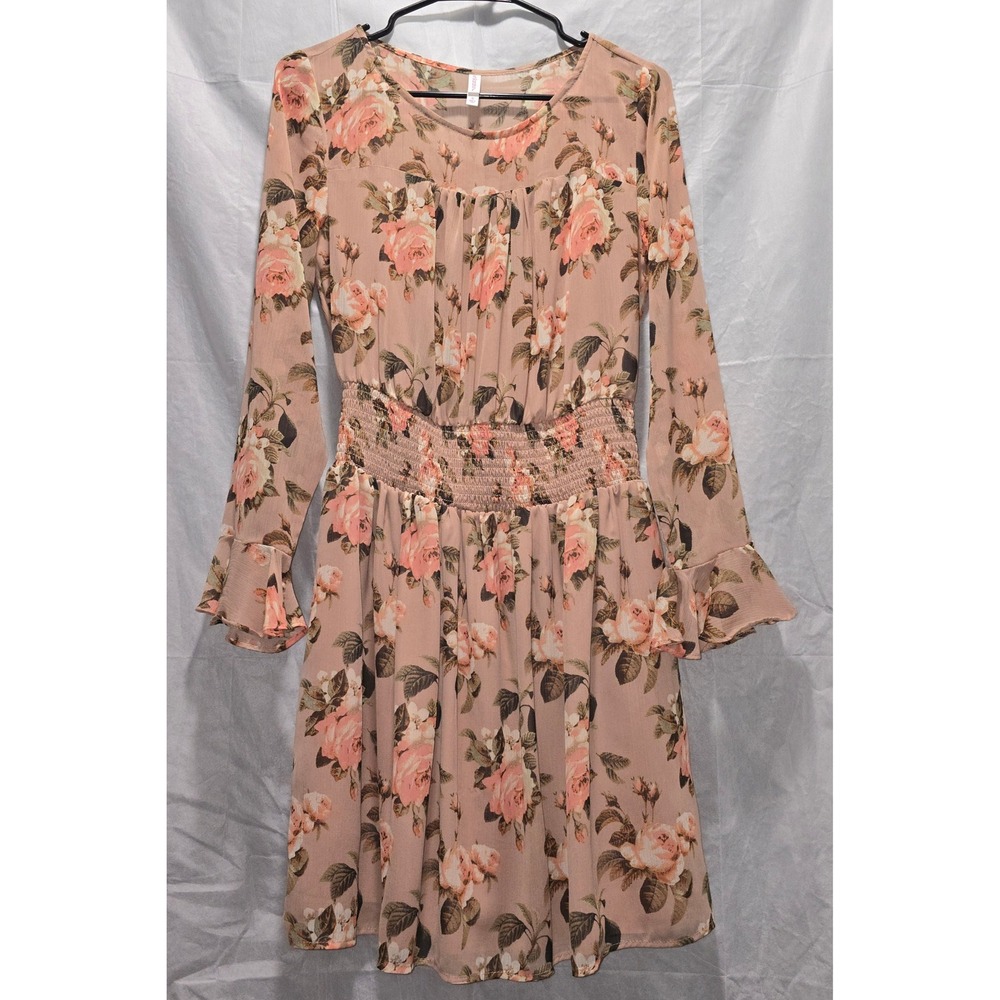 Xhilaration Print Dress Smocked Waist Long Sleeve Ruffle Cuff Mini Dress Sz. S